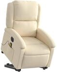 vidaXL Elektrischer Massagesessel mit Aufstehhilfe Creme Stoff