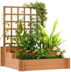 Outsunny Hochbeet mit Rankhilfe, 3-stufig Blumenkasten mit Vliesstoff,...