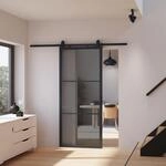 inova Glas-Schiebet&uuml;r Komplettset Grauglas 900x2150mm Industriestil schwarz...