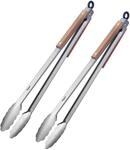 Westmark 2 lange Barbecue Grillzangen, Servierzangen aus Edelstahl mit Holz,...