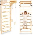 Mamabrum Kinder Turnleiter Holz &ndash; Wand Kletterger&uuml;st mit Schaukel, Ringen und