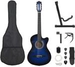vidaXL 12-tlg Westerngitarre Set 6 Saiten Blau-Schattiert 38" Gitarre Western