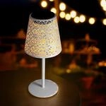 Solar Retro Tischleuchte aus Metall in wei&szlig; - 28 x 12 cm - Vintage Garten...