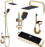 Rea Duschsystem mit Thermostat ROB Gold Duschset Duscharmatur mit Duschkopf und