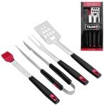 TAINO Grillbesteck-Set 4-teilig Edelstahl Grillzubeh&ouml;r schwarz rot BBQ-Zubeh&ouml;r