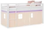 Homestyle4u Hochbett 90x200 Beige Kinderbett mit Rausfallschutz Vorhang Leiter