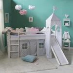 Homestyle4u Hochbett Wei&szlig; 90x200 mit Matratze Lattenrost Bett Kinder Vorhang...
