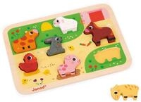 Janod - Chunky Puzzle Auf dem Bauernhof - FSC-Holz - 7 Teile - F&ouml;rdert Feinmotorik,