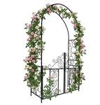 Relaxdays Rosenbogen mit Tor, Ranken Ornamente, Vorgarten & Garten, Torbogen HxBxT:
