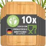 DuneDesign Fr&uuml;hst&uuml;cksbrettchen Holz 10er Set - Bambus Holzbrett 22x15 cm f&uuml;r