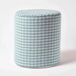 Homescapes Runder Pouf mit Vichy-Karo 40x42 cm blau-wei&szlig; kariert, Stoffhocker...