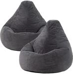 Icon Dalton Sitzsack Cord, Dunkelgrau, 2er-Pack, Gaming Sitzsack Erwachsene mit