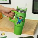 Paladone Minecraft-Thermobecher mit Strohhalm, Motiv: Steve und Creeper, 850 ml,