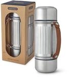 BLACK + BLUM Thermoskanne | Edelstahl Isolierflasche mit 2 Bechern | 1 L 