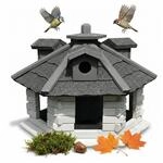 Melko Vogelhaus 6-eckig Garten Futterspender Wei&szlig;/Grau 48 x 33 cm Holz...