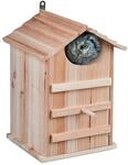Relaxdays Eulen Nistkasten, Tannenholz, Einflugloch H x B: 9,5 x 9,5 cm, aufklappbar,