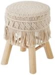Atmosphera - Hocker - Makramee und Holz - Beige