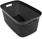 W&auml;schekorb schwarz 54 x 33 cm mit Gitter Optik - 35 L - Kunststoff Tragekorb...