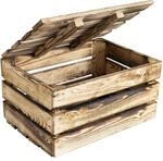 Creative Deco Gro&szlig;e Holzkiste mit Deckel Vintage | 40x30x22 cm | Geflammt Deko