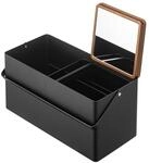 YAMAZAKI 5454 TOWER Makeup Box, black, Steel/Wood/Mirror/ABS Resin, 31 x 15 x 15.7 cm
