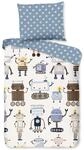 Good Morning Kinder Baby Bettw&auml;sche 100x135 Robo Roboter Sterne blau wei&szlig;...