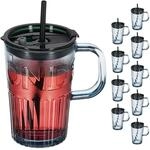 Relaxdays Trinkgl&auml;ser 10er Set, Getr&auml;nkebecher mit Deckel & Strohhalm,