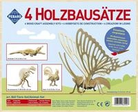 Pebaro 860 Holzbausatz Tiere-Set, 4 St&uuml;ck 3D Puzzles Tiere: Krokodil, Schmetterling,