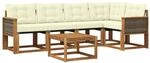 vidaXL Outdoor-Sofagarnitur mit Kissen 6 pcs Natur und Creme, Akazien Outdoor...