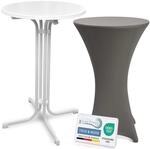 Beautissu Wei&szlig;er Stehtisch klappbar 70 cm mit Stretch Stehtischhusse Anthrazit...