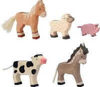 Holztiger 80629 Bauernhoftiere Tierkinder &ndash; Set mit 5 Spielfiguren aus Holz,