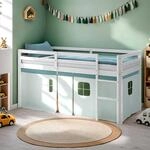 Homestyle4u Hochbett 90x200 gr&uuml;n mintgr&uuml;n Vorhang Kinderbett mit...