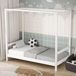 ML-Design Kinderbett Fu&szlig;balltor 80x160 cm, Wei&szlig;, Einzelbett f&uuml;r Kinder,...