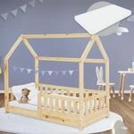 ML-Design Kinderbett 70x140 cm Natur mit Matratze, Rausfallschutz, Dach und