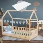 ML-Design Kinderbett 80x160 cm Natur mit Matratze, Rausfallschutz, Dach und