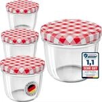 WELLGRO 100x Einmachgl&auml;ser 230ml &ndash; Schraubdeckel TO82 rot kariert &ndash; Made in