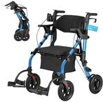 VEVOR 2-in-1 Rollator Faltbar mit Sitz, Leichter Gehwagen mit Reifen, Gehhilfe bis