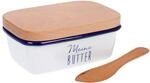 GR&Auml;WE Butterdose emailliert, mit Holzdeckel, Butterbeh&auml;lter, Bambus