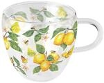 Ambiente Tasse 10cm Glas doppelwandig mit Zitronen & Schmetterling Motiv - 0,2L