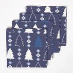 HOMESCAPES 4er-Set Weihnachtsservietten Winterland, Blaue Stoffservietten 45x45...