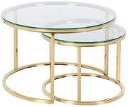 Beliani Couchtisch 2er Set Edelstahl Glas Gold rund Glamour Stil Grange