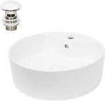 ECD Germany Waschbecken Waschtisch &Oslash; 460 x 155 mm aus Keramik Wei&szlig; inkl.