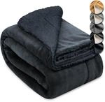 Beautissu Sherpa Decke Wohndecke Kuscheldecke 220x240cm Anthrazit &ndash; Warme &...
