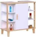 Relaxdays Waschbeckenunterschrank T&uuml;r, 6 Ablagen HBT: 65x64x31 cm, Bambus & MDF,