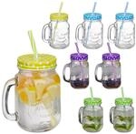 Relaxdays Trinkgl&auml;ser mit Deckel und Strohhalm, 8er Set Limonadengl&auml;ser, 400 ml,