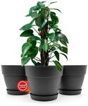 BigDean 3 St&uuml;ck Blumentopf mit Untersetzer rund &oslash;35 cm in Anthrazit &ndash;...