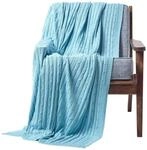 Homescapes gestrickte Tagesdecke, hellblaue Wohndecke 130 x 170 cm, Strickdecke...