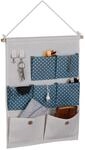 Relaxdays H&auml;ngeorganizer Baumwolle, HxB: 60x39 cm, Creme/blau