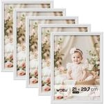 WOLTU Bilderrahmen A4 (21x29,7 cm) Wei&szlig;, 5er Set Fotorahmen aus Massivholz und