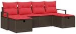 vidaXL Sofa Set mit Kissen 5 pcs Poly-Rattan, Moderner Outdoor-Sofa, rechteckig,