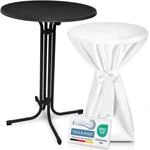 Beautissu Schwarzer Stehtisch klappbar 80 cm mit Premium Stehtischhusse Wei&szlig; &